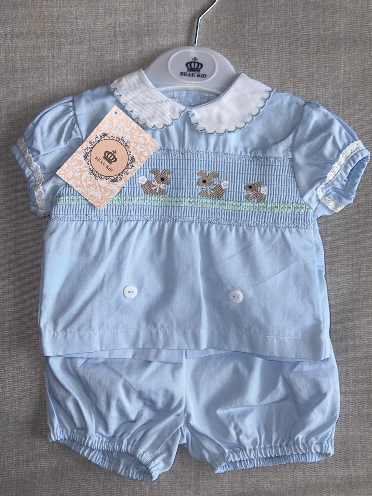 boys 2-piece smocked bunny outfit